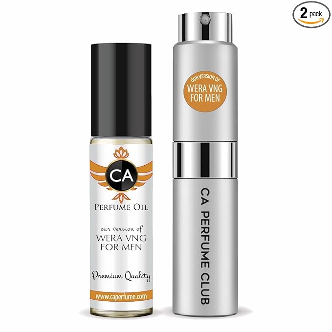 CA Perfume Duo Impression of Vera W For Men Perfume Layering Set Mens Cologne Long Lasting Travel Size EDP + Body Oil Roll-On Bottle 0.27 Fl Oz+0.33 Fl Oz