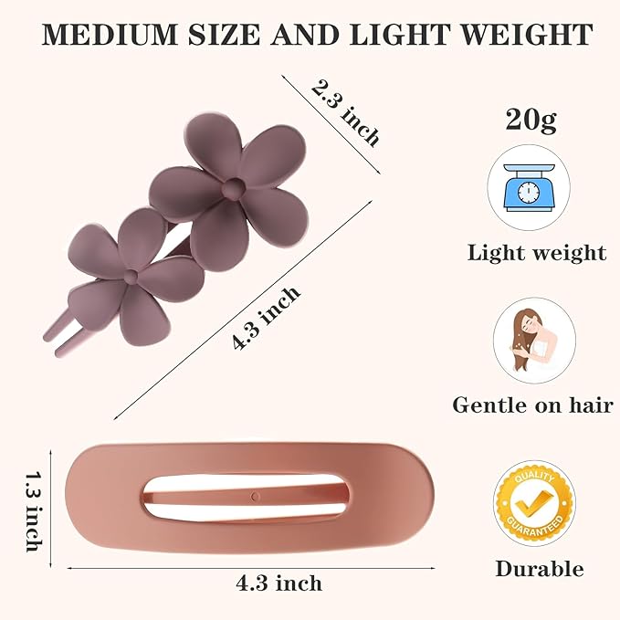 5 Pcs Flat Hair Clips, Medium Lay Flat Claw Clips for Women Girls,2 Styles Strong Hold Non-slip Matte Hair Claws for Thick Thin Hair(Brown&Purple)