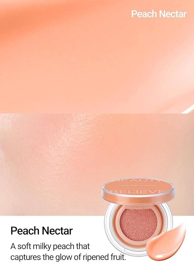 JUNG SAEM MOOL Artist Cushion Blush | Easy to Blend with Puff, Buildable Liquid Blush for Cheeks with a Natural & Dewy Finish, Korean Makeup (Dewy | Peach Nectar)