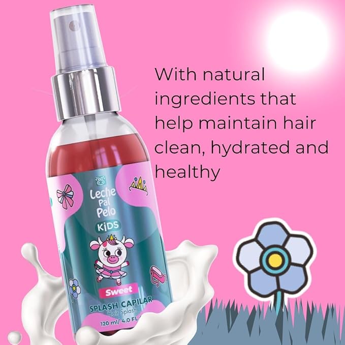 Leche Pal Pelo Kids - Sweet Hair Splash Perfume with Amino Acids, Provitamin B5 - Long-Lasting Fragrance for Soft Hair - 4 oz