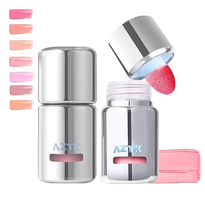 Aztk Liquid Blush, Jelly Color Liquids Blushes with Sponge Head, Matte Nude Makeup Blusher Cream, Lasting, Lightweight, All-day Moisturizing and Smooth, Self-Contained Brush, Portable Makeup (JC01)