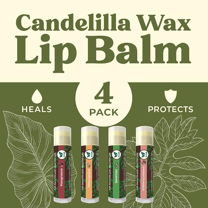 Earth's Daughter Vegan Lip Balm 4-pack, Beeswax Free Lip Balm, Natural, Organic Flavors - Assorted Flavors, Plant Based Vegan Chapstick, Moisturizer