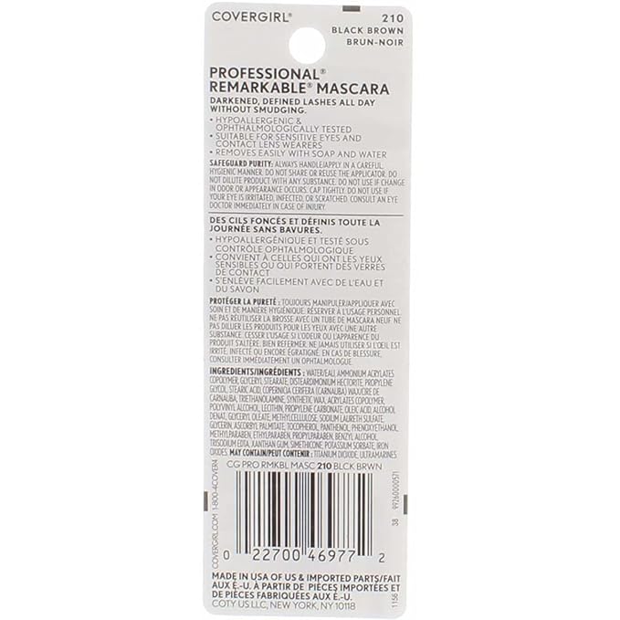 CoverGirl Professional Remarkable Washable Mascara, Black Brown [210] 0.30 oz (Pack of 4)