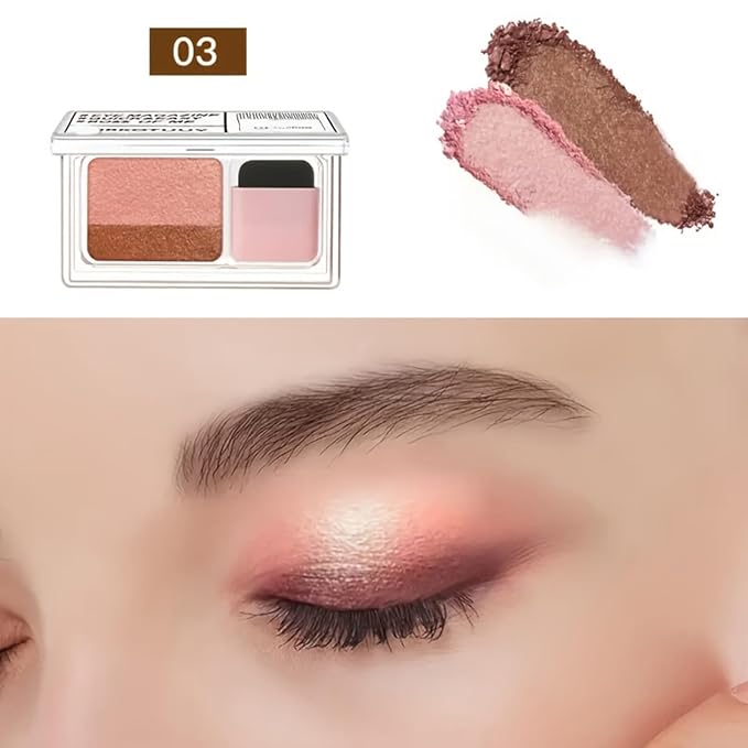 3 Pcs Shimmer Eye Shadow Palette Makeup with Brush and Two-Color Blendable Eyeshadow Palette for Women Travel Size