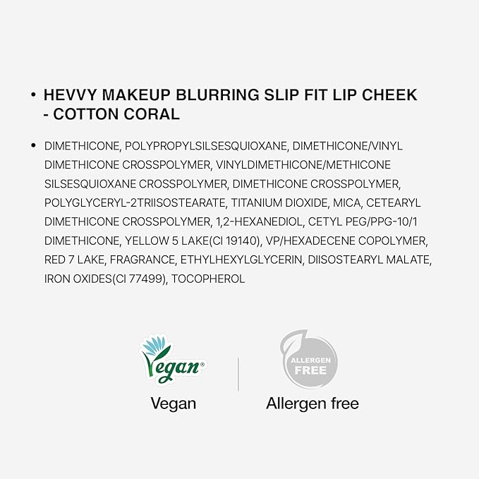 HEVVY MAKEUP Blurring Slip Fit Lip and Cheek Stain, Korean Airy Velvet Matte Lip Tint Stain with Creamy Soft Texture, Long Lasting & Lightweight Lip and Cheek Tint - Cotton Coral 0.13 fl oz / 3.7 ml