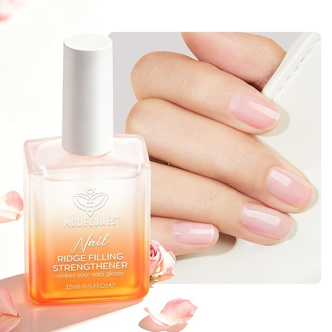 modelones Nail Strengthener and Growth, No Harsh Smell Pure Clear Nail Polish for Damaged Thin Brittle Nails Hardener & Repair Treatment, Quick Dry Ridge Filler and Concealer Effect DIY Salon 15ml