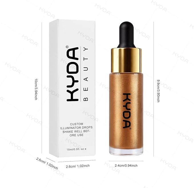 KYDA Liquid Highlighter Drops, Radiant Glow Liquid Bronzer for Face & Body, Glow Bronzing Drops with Skincare Formula, Buildable Shimmer Face Makeup, Golden Bronzer