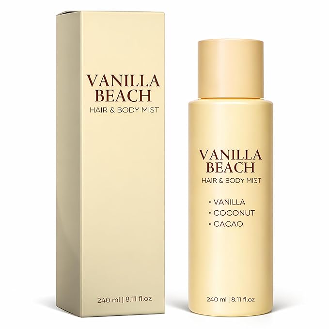 Vanilla Beach Hair and Body Mist - Vanilla Coconut Scented Personal Care Spray, Lightweight Daily Refresh Mist for Hair and Skin - 8.11 fl oz (1pc)