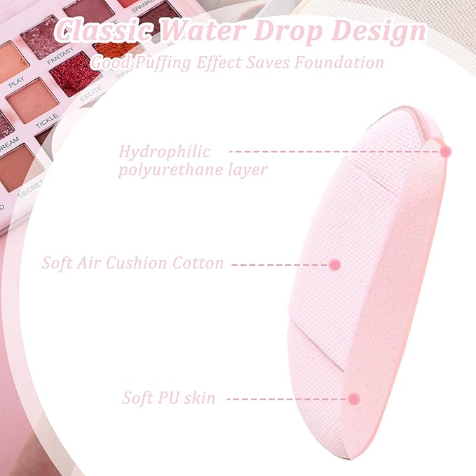 Giantree 12 Pcs Mini Finger Powder Puff, Mini Makeup Puff, Drop-Shaped Makeup Sponges, Soft Makeup Puff Setting Sponge Foundation Cosmetic Finger Puff for Women, Girls Makeup Setting Wet and Dry(Pink)