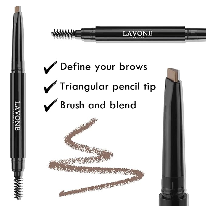 LAVONE Eyebrow Stamp Pencil Kit - Trio for Brows, Waterproof Pencil, Eyeliner, Pomade, Brush - Auburn