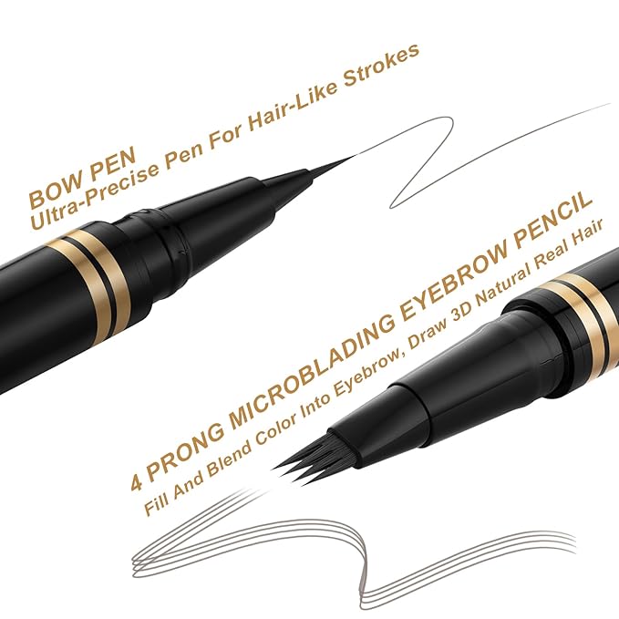 Eyebrow Pen, 2-in-1 Waterproof Eyebrow Pencil with 4 Tip Microblading Brow Pen and Ultra-Precise Brow Pencil, with Dual-ended Eyebrow Brush, Eyebrow Makeup for Natural Looking - Grey
