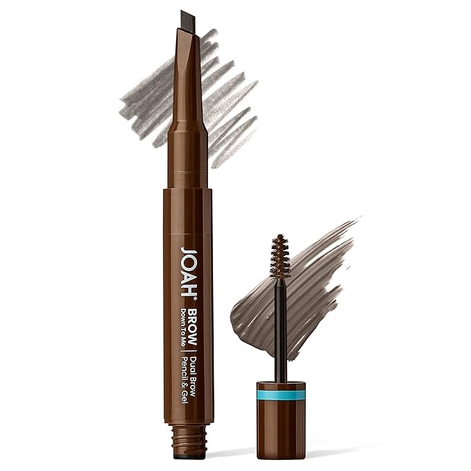 JOAH Brow Down To Me Dual Brow Pencil and Gel, Triangular Tip, Tinted Gel, Long-Lasting Vegan Formula, Smudge-Free Pencil Tip, Lightweight, Water-Resistant, Black Brown