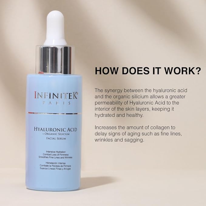 Infinitek Paris Hyaluronic Acid Serum with Organic Silicon | Deep Hydration & Firming Face Serum for Anti-Aging, Smoothing Fine Lines & Wrinkles | Facial Skincare | 1 fl oz / 30 ml