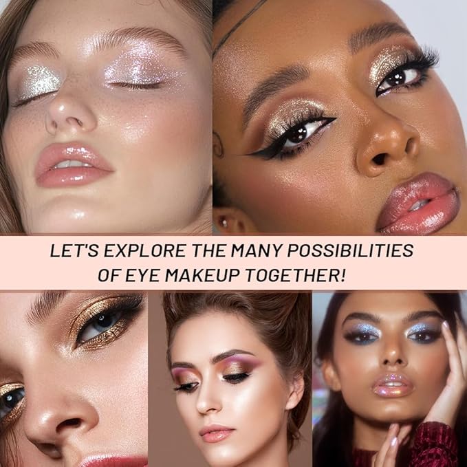 WanTuoluo Sparkly Eyeshadow Palette for Women, Single Monochrome Eye Shadow Makeup, Shiny Pressed Cream Powder, Blendable Natural sombras para ojos, Holographic,Vegan,Travel (06-Glitter-Rose Glod)