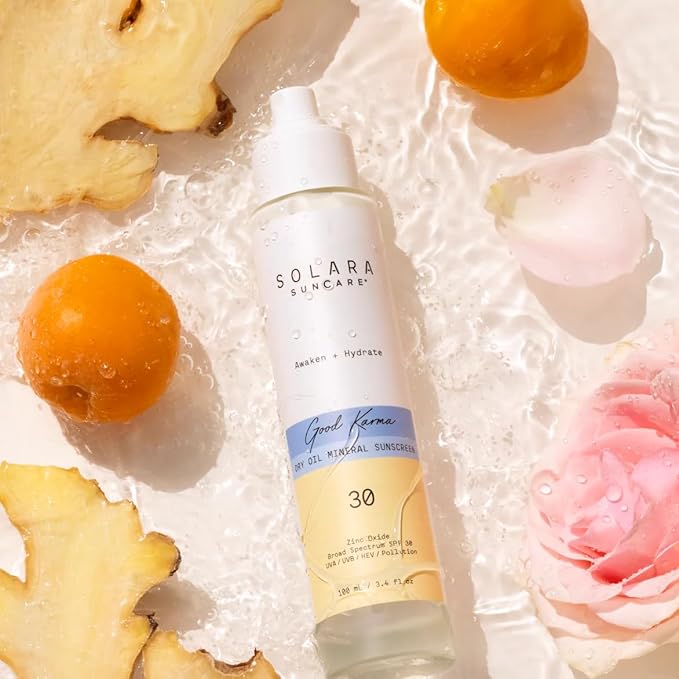 Solara Suncare - Good Karma Dry Oil Mineral Sunscreen, SPF 30 | EWG Verified, Vegan, Cruelty Free | Safe For Sensitive Skin (3.4 fl oz | 100 ml)