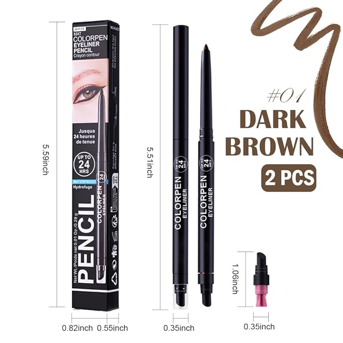 WanTuoluo 3-in-1 Retractable Eyeliner Pencil for Women, Built-in Sharpener & Blending Brush, Black Light Dark Brown, Waterproof Long-Lasting Spring Sale Deal 2026 (01-Black-2 Pack)