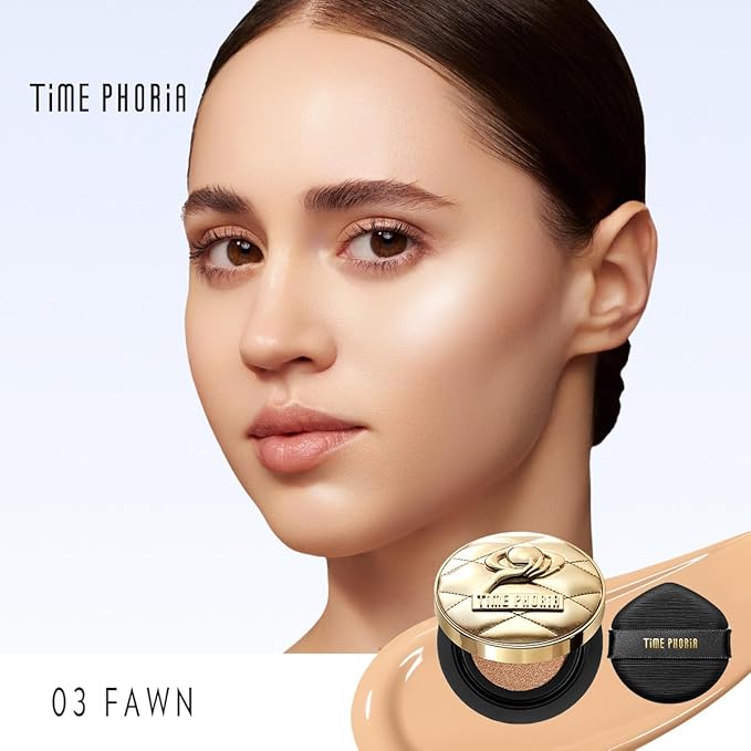 Timeless Utopia Glow Cushion Foundation 03 Fawn - Radiant Glow Finish, Medium to High Coverage, Hydrating Peptide Complex, Lightweight Air Cushion, Long-Lasting Smooth Blurring Base Makeup