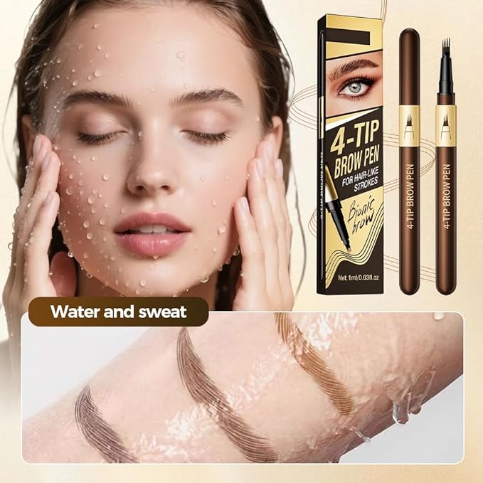 2Pcs 4-Tip Microblading Liquid Eyebrow Pen, Creates Natural Hair-Like Strokes, Waterproof Long-Lasting Smudge-Proof Brow Pen, Light Brown Eyebrow Pencil for Women (Brown)