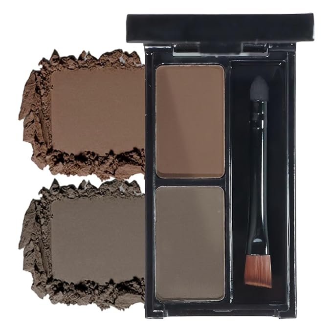 Brow Powder Kit – Long-Lasting Dark Gray Brown Color Brow Filler for Full, Defined Natural Brows, Contour Palette with Double-Ended Brush, sombra para cejas-4# (set12)