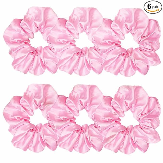 Sufermoe 6 Pcs 4.5 Inch Satin Silk Hair Scrunchies, Light Pink Elastic Hair Ties for Women and Girls, Hair Accessories for Different Hairstyles and Occasions