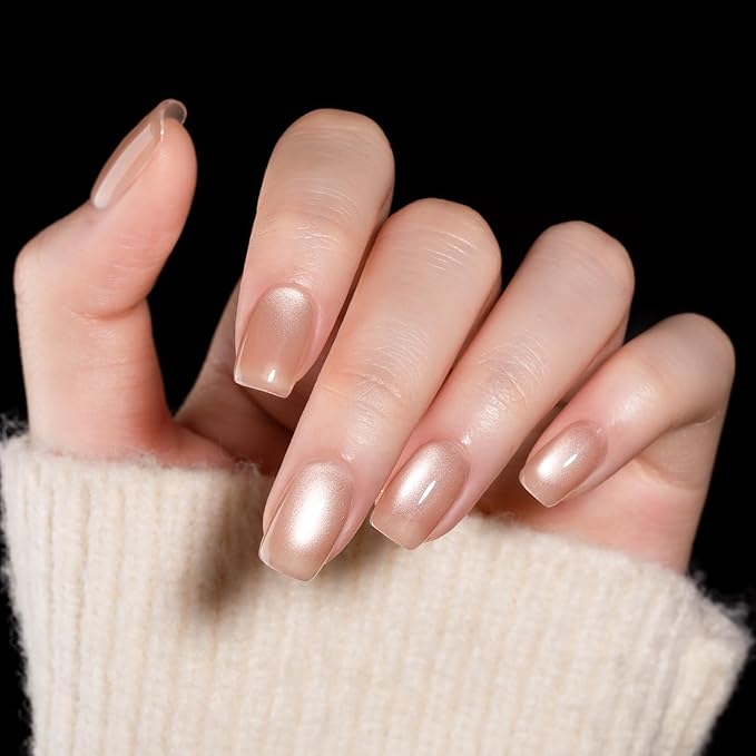 MAYCHAO 15ML Cat Eye Gel Nail Polish 1Pc Glassy Nude Magnetic Nail Polish with Magnet Soak off Holographic Cat Eye Gel Polish for Nail Art Manicure Salon DIY at Home, 0.5 OZ