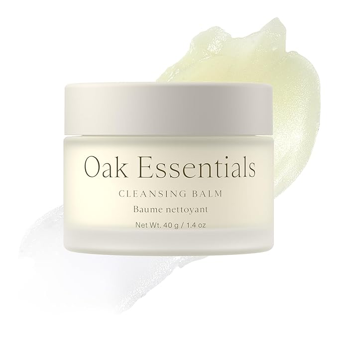 Oak Essentials Cleansing Balm, Balm-to-Oil Makeup Remover with Avocado, Organic Sesame, and Safflower Seed Oils, Gentle Hydrating Face Cleanser, 1.4 Oz