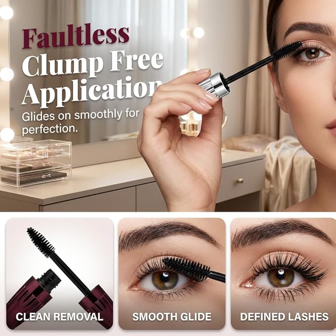 2 PCS 7D Waterproof Volume Mascara, 2026 Upgrade Smudge-Proof Curling & Lengthening Mascara, Long-Lasting Black Mascara Fiber Lashes Thickening Eye Makeup for Defined Curl for Women Girls
