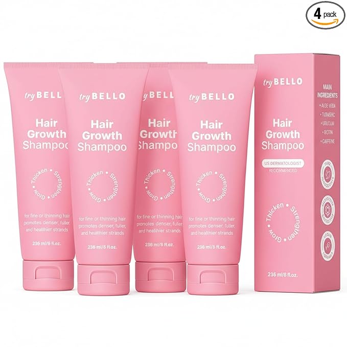Trybello Hair Growth Shampoo | Natural Thickening & Scalp Detox | Aloe Vera, Turmeric, and Urucum Extract | Sulfate-Free, Vegan, Anti-Hair Fall Formula | For Any Hair Type | 4 Pack Combo