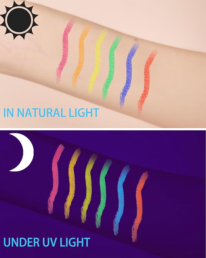UV Neon Colored Gel Eyeliner Pencil, Matte Rainbow Colorful Eyeliner Pencil Glow in the Dark Makeup, Waterproof Long Lasting Gel Eye Liner Pen with Sharpener for Halloween Face Body Painting-B03 Green