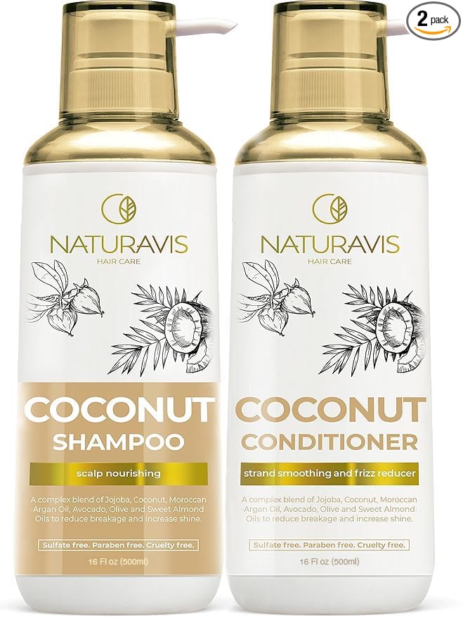 Coconut Shampoo and Conditioner Set - Sulfate Free and Paraben Free Intense Moisturizing Treatment with Jojoba - For Hydrating Your Scalp and Restoring Dry and Damaged Hair