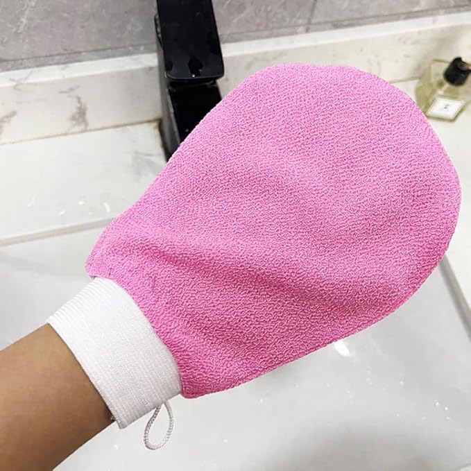Skincare Premium Exfoliating Mitt – Vegan Viscose exfoliating Kessa Glove for Self-Tan Removal, Keratosis Pilaris & Smooth, Radiant Skin (Black & Pink, 2 Mitts)