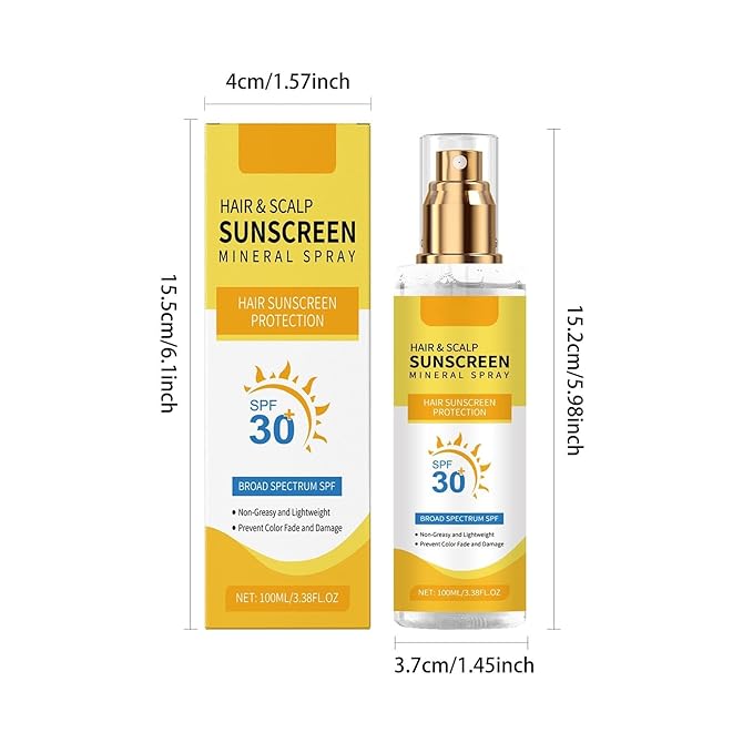 Hair & Scalp Sunscreen Spray SPF 30 Non-Greasy - UV Protection for Color-Treated Hair, Travel-Size Scalp Sunblock Prevents Fading & Dryness, Beach Pool Essential for All Hair Types 3.38oz (1)