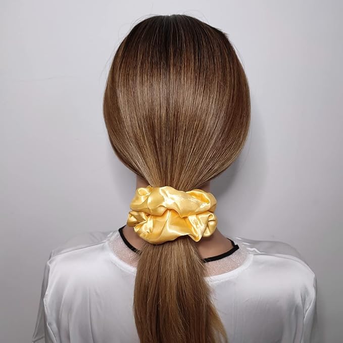 Sufermoe 12 Pcs Satin Silk Hair Scrunchies, Yellow 4.5 Inch Soft Hair Ties for Women and Girls, Versatile Hair Accessories for Ponytails, Bows, Braids, and Bracelets