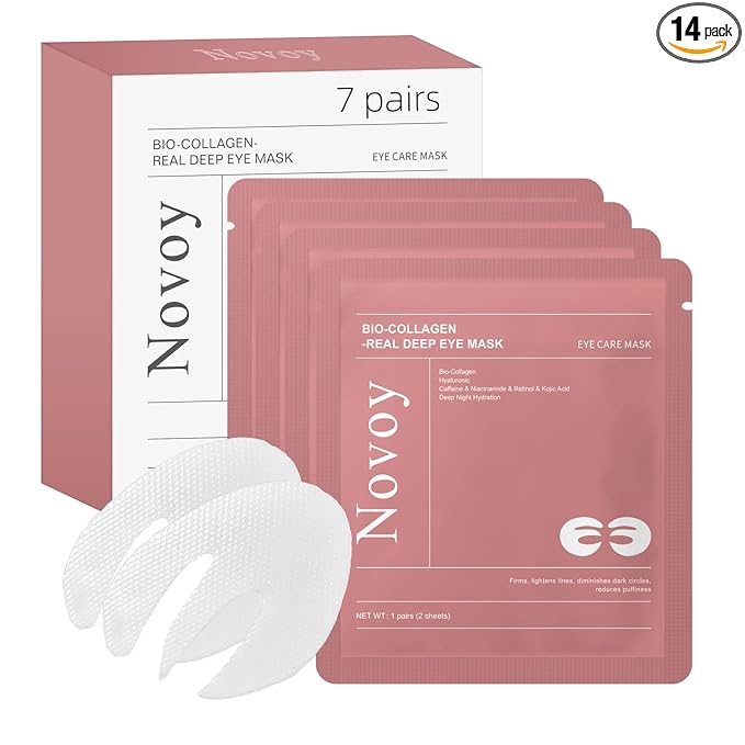 Novoy 7 Pairs Bio-Collagen Real Deep Eye Patches - 6-in-1 Retinol Overnight Eye Patches for Dark Circles, Puffiness & Wrinkles | 2% Caffeine+Hyaluronic+Niacinamide, Korean Popular Eye Mask - ROSE