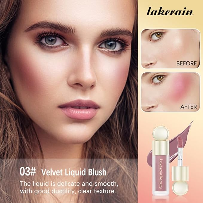 Liquid Blush Stick for Cheeks - Soft Velvet Cream Blush in Pink & Red - Natural-Looking Matte Finish, Waterproof & Long Lasting - Dewy Cheek Tint - Moisturizing & Lightweight Blendable Makeup (3#)