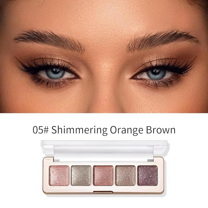 Champagne Glitter Multi Shimmer Eyeshadow, 5 Color Highly Pigmented Blendable Soft Eye Shadow Palette Makeup for Older Women, Long Lasting Mini Travel Size, Suitable for Mature Skin 05#