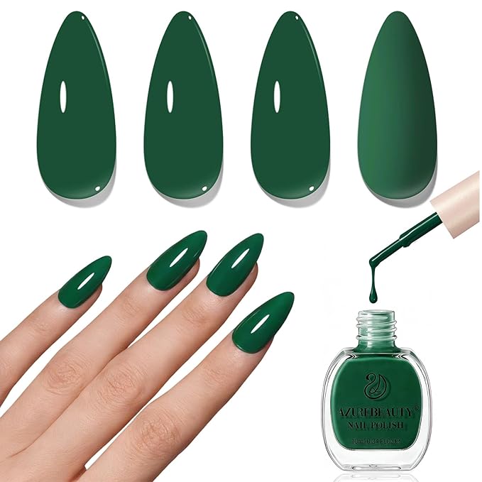 AZUREBEAUTY Deep Forest Green Nail Polish, St. Patrick's Day Quick Dry Formula, Strengthening Natural Nail Treatment, Home Salon DIY, Women Gift, 0.34 Fl Oz