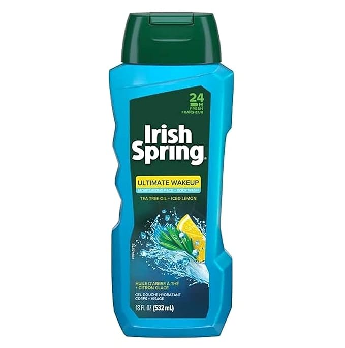 Irish Spring Ultimate Wake Up Tea Tree Face & Body Wash for Men, Moisturizing Body Wash Washes Away Bacteria - 18 Fl. Oz