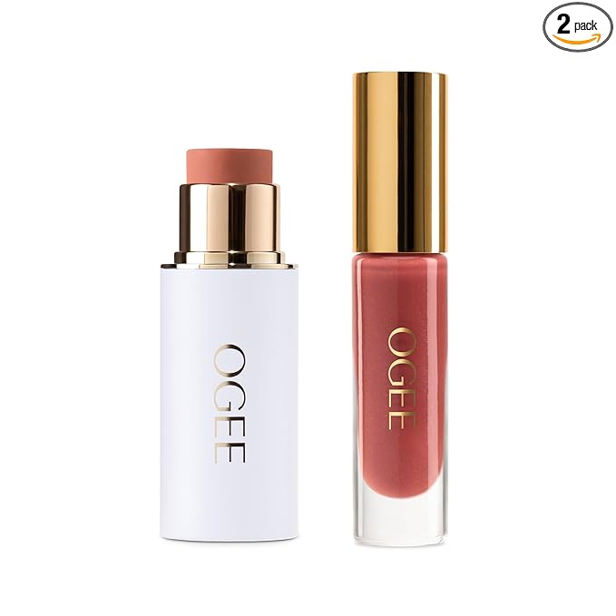 Ogee Lush Sunset - Topaz Face Stick & Freesia Lip Gloss Duo - Limited Edition Holiday Makeup Gift Set - Certified Organic & Skincare-Infused