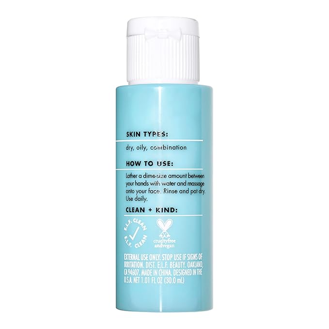 e.l.f. SKIN Holy Hydration! Daily Cleanser Mini, Face Cleanser For Washing Away Excess Oil, Impurities & Makeup, Made With Hyaluronic Acid, Vegan & Cruelty-Free(Pack of 2)