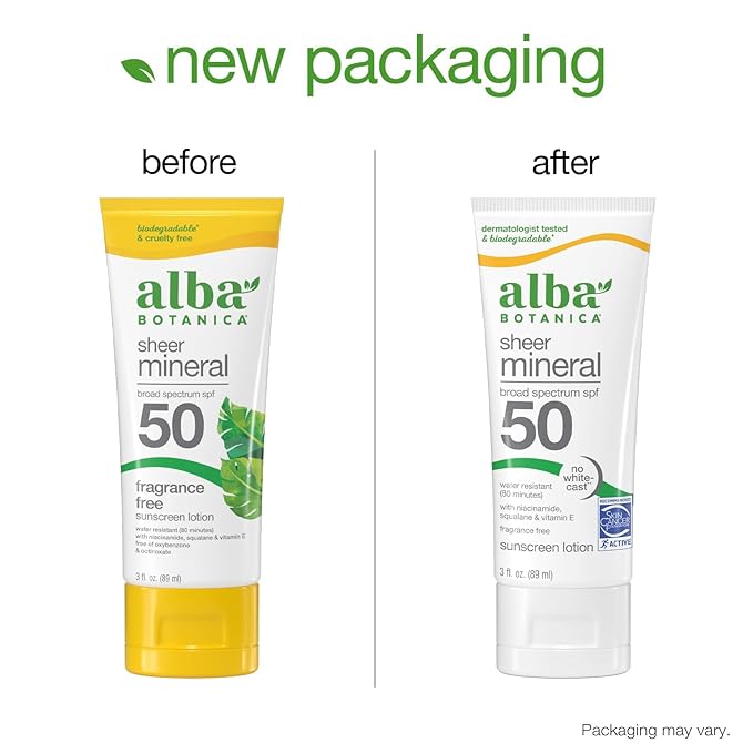 Alba Botanica Sunscreen for Face and Body, Sport Mineral Sunscreen Lotion, Broad Spectrum SPF 45, Water Resistant and Fragrance-Free, 4 fl. oz. Tube (Pack of 4)