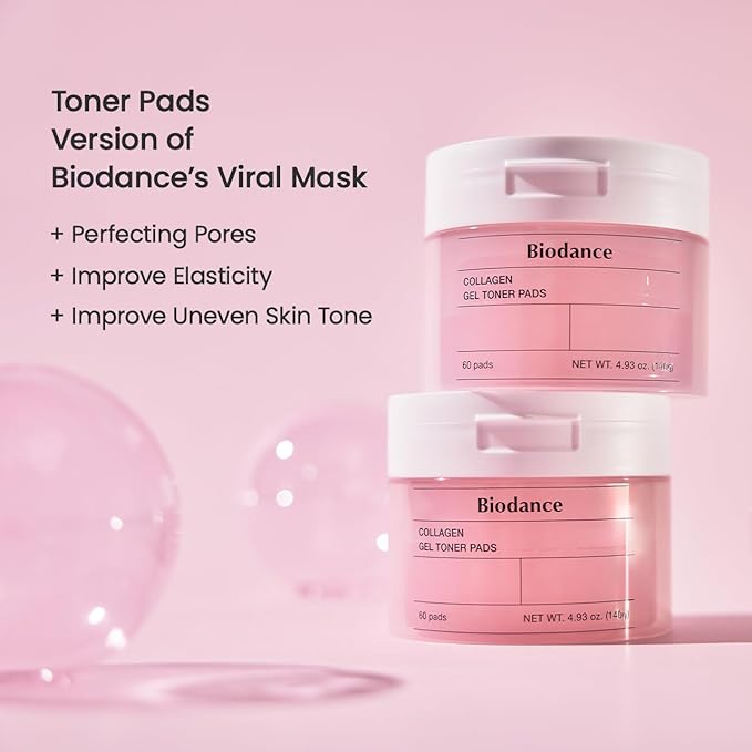 Biodance Collagen Gel Toner Pads, Pore Minimizer for Face, Improving Elasticity, Plumping Toner Pads for Sensitive Skin, Pre-Soaked Pads, Korean Skin Care, Mothers Day Giftsㅣ60 Pads