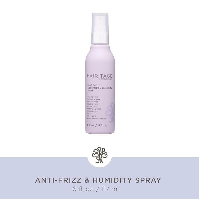 Hairitage Frizz Free + Anti-Humidity Heat Protectant Anti-Frizz Hair Treatment Spray, Hair Thermal Blowout Primer for Shine, Blow Dry Support Styling Mist, 6oz (Pack of 2)