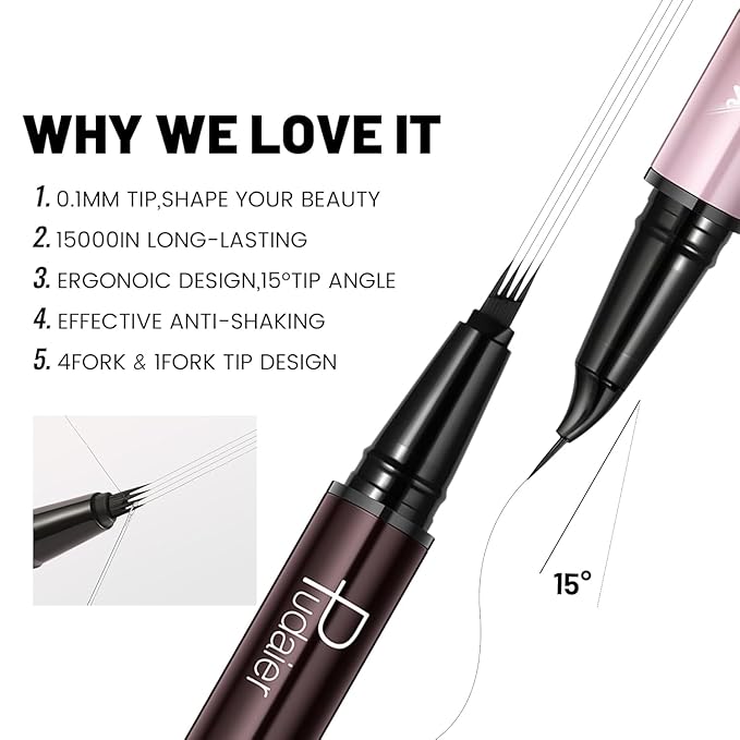 Waterproof Microblading Eyebrow Pen,2-in-1 Dual Ended Eyebrow Pen & 10 Eyebrow Stamp,4-Fork-Tip & Precise Brush-Tip for Natural Hair-Like Brows, Perfect Eyebrows Makeup. (Light blond)