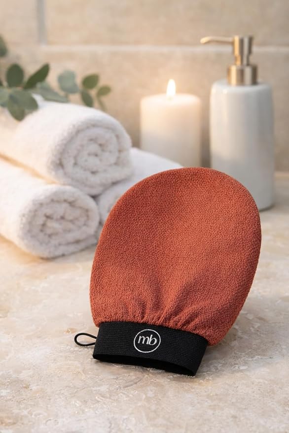 Korean Exfoliating Mitt Glove – Dead Skin Remover for Body, Moroccan Kessa Scrub, Strawberry Skin & KP Treatment, Deep Exfoliating Bath Glove for Smooth Skin (Brown)