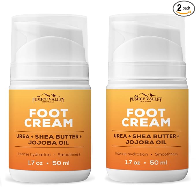 Pumice Valley 2 Pack Foot Cream for Dry Cracked Heels and Feet - Natural Moisturizer, Corn, Calluses Treatment - Skin, Body Lotion, Urea, Shea Butter, Jojoba Oil, Vitamin E 1.7 Oz