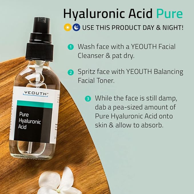 YEOUTH Pure Hyaluronic Acid Serum for Face, Hydrating Face Serum for Women & Men, Moisturizing Hyaluronic Acid Skincare for Dry Skin, Water-Based Skincare for Smoother-Looking Skin, 2 oz