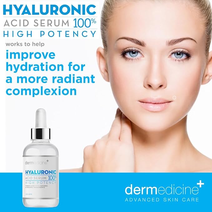 Hyaluronic Acid Serum for Face 2 Pack, Pure 1% HA Anti Aging Serum 2 oz Each, Hydrating, Helps Reduce Appearance of Fine Lines, Made in USA, Dermedicine