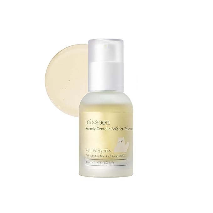 mixsoon Soondy Centella Asiatica Essence-Soothing and Calming for Face, Jeju Island Cica Extracts and Hydrating Formula for Balanced Skin 30ml / 1.01 fl.oz. Korean Glass Skin Care