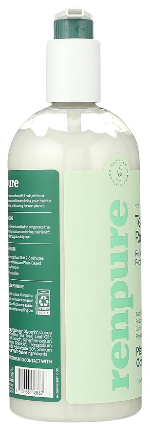 Renpure Plant Based Tea Tree and Rosemary Refresh and Rebalance Conditioner - Soothes Dry Scalp - Delivers Moisture and Shine - Gentle Formula - Dye Free - Recyclable, Pump Bottle Design - 24 fl oz